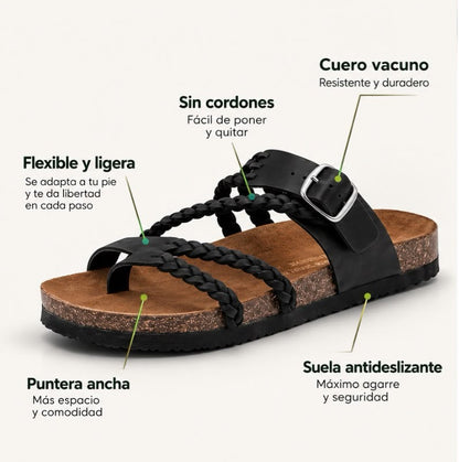 Tressia - Sandalias Ortopédicas de Cuero para Mujer