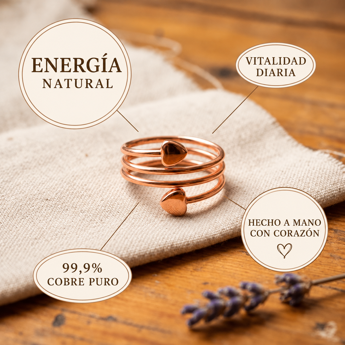 Anillo de Cobre Corazones