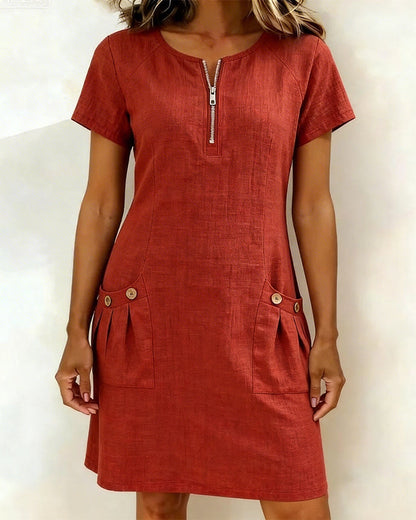 Vestido de algodón con cremallera - color Rojo