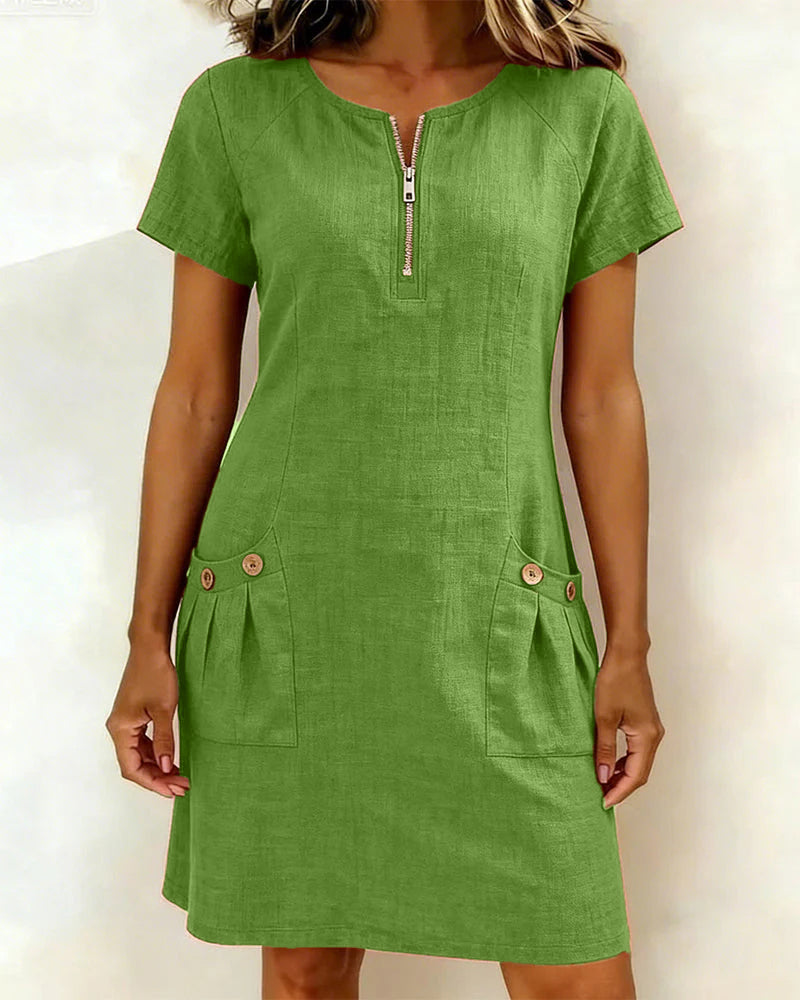Vestido de algodón con cremallera - color Verde