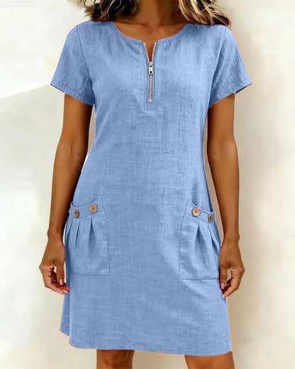Vestido de algodón con cremallera - color Azul