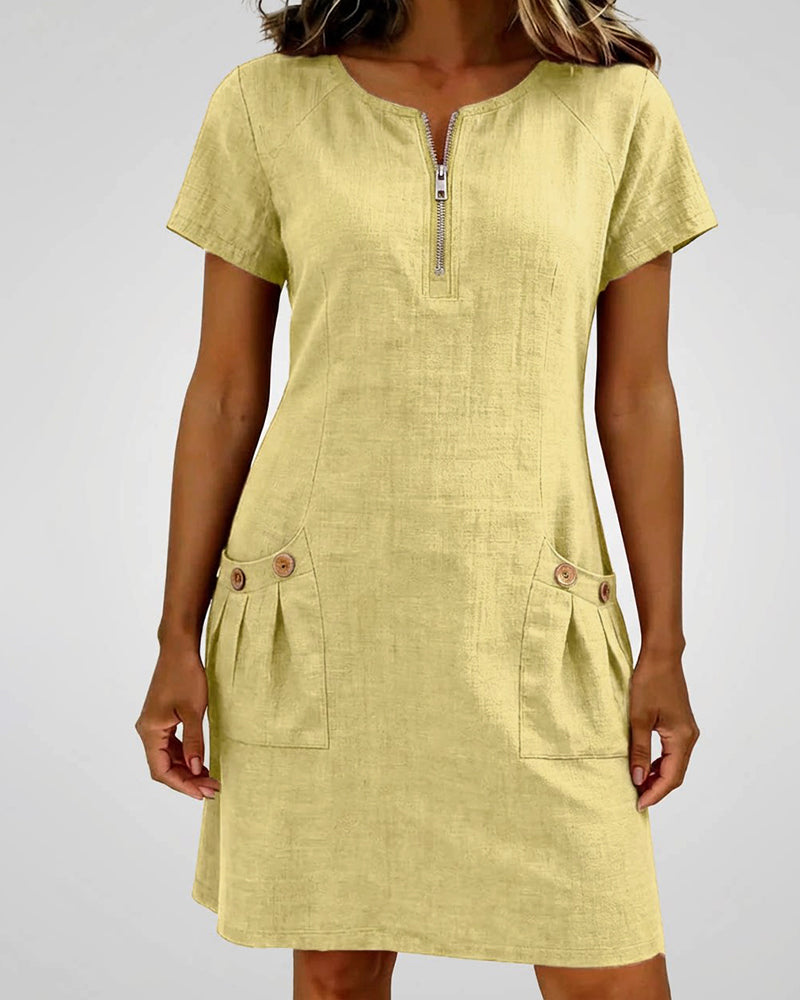 Vestido de algodón con cremallera - color Amarillo